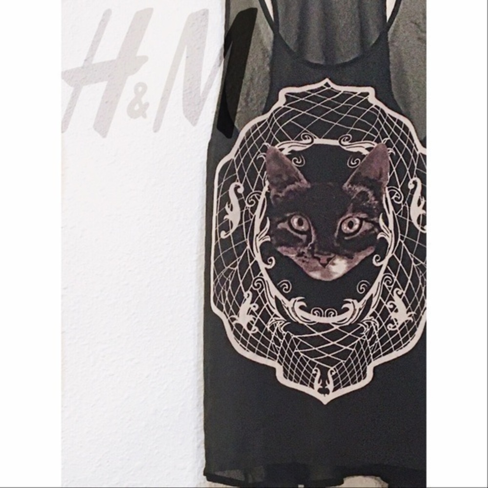H&M Divided semi sheer moon cat racerback tank